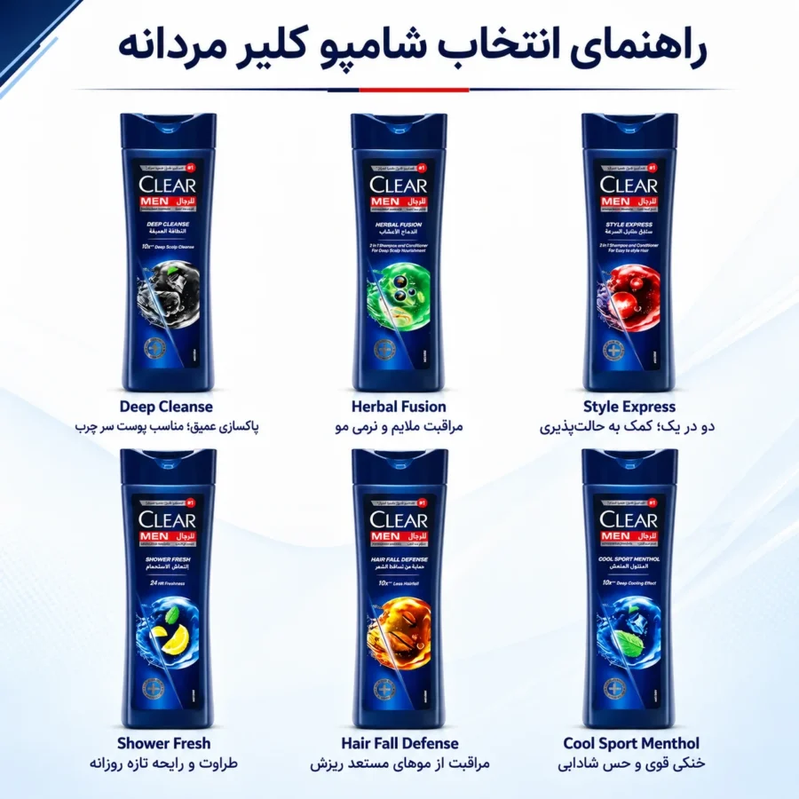 راهنمای انتخاب مدل مناسب شامپو کلیر مردانه