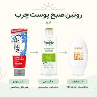 روتین صبح پک ضد جوش پوست چرب با گتسبی، آبرسان سیمپل و ضدآفتاب دکتر راشل